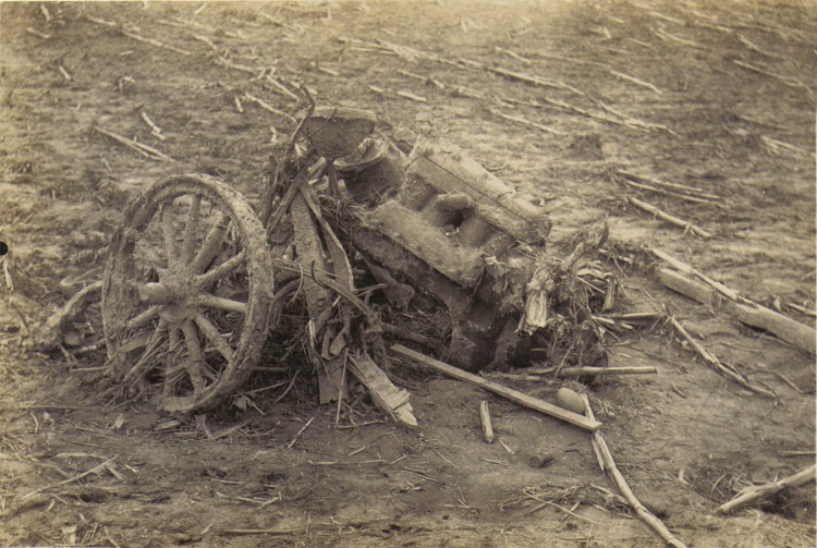 Photo of a destoryed Ford Model T vehicle
